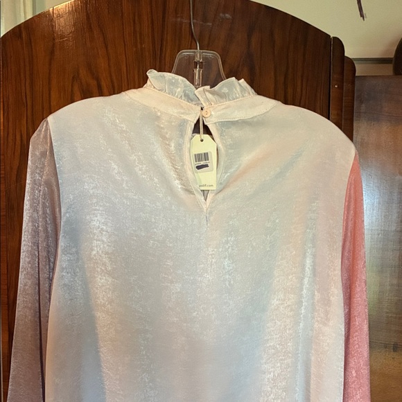 Girls' Two-Tone Pink and White Ruffle Neck Long-Sleeve Top - Picture 3 of 3